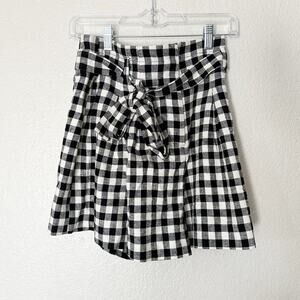 Zara Shorts Womens Black Gingham Linen Blend Pleated Tie Waist Preppy Blogger M‎